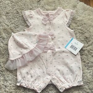 NWT Little Me Pink Baby Romper with Hat Set- 6 mos